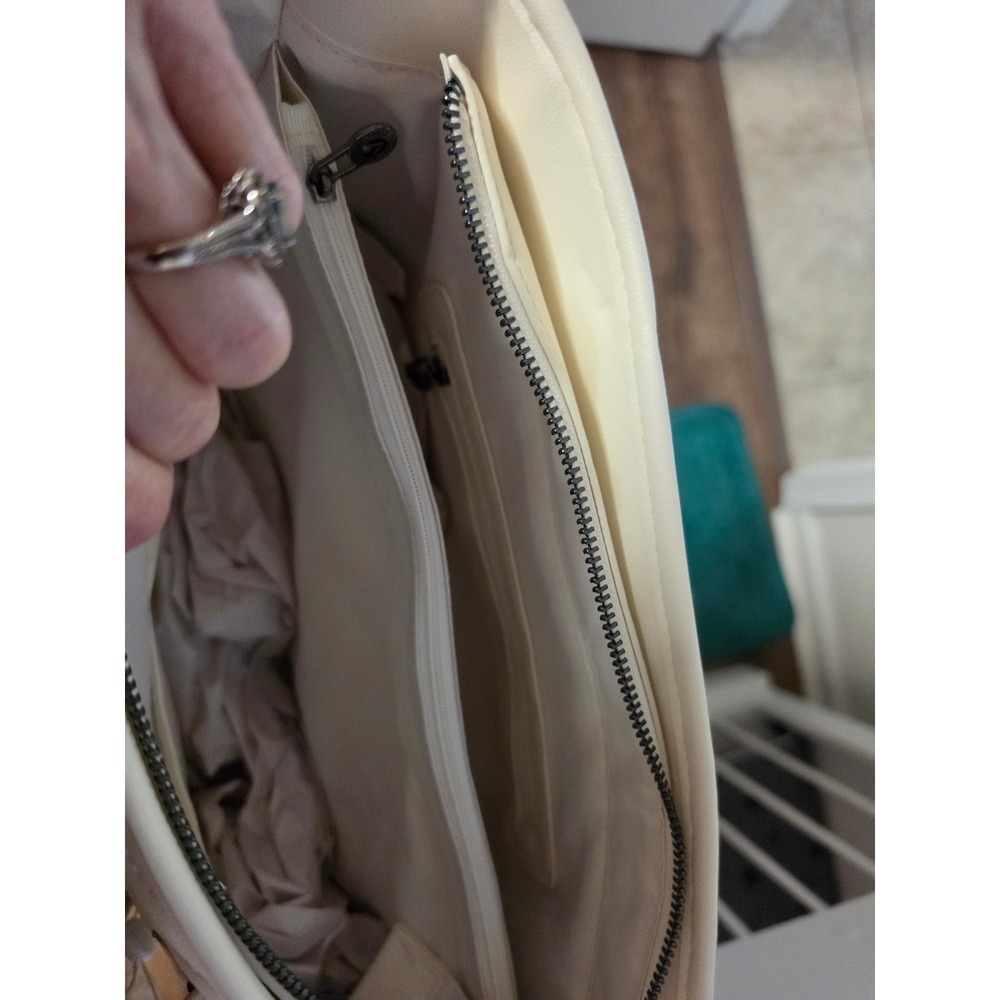 Valentino Orlandi Cream Quilted Logo Tote Bag Satchel with Pouch and Strap NEW - Picture 9 of 9